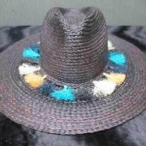 Black Straw Boho Tassel Hat